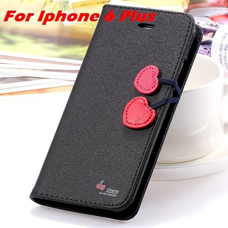 Newest Girl'S Cute Cherry Leather Case For Iphone 6 & Iphone 6 Plu 32214517740-7-Black For I6 Plus