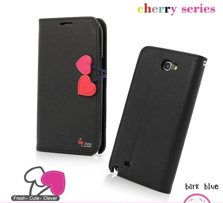 Luxury Book Flip Cherry Leather Case For Samsung Galaxy Note 2 Ii  32268189989-2-Black