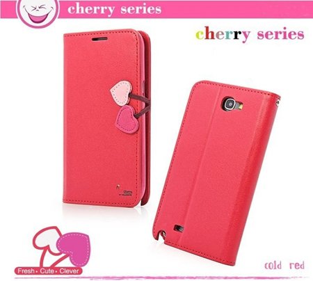 Luxury Book Flip Cherry Leather Case For Samsung Galaxy Note 2 Ii  32268189989-4-Red