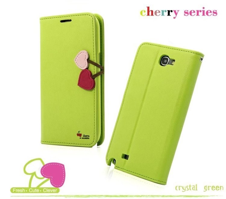 Luxury Book Flip Cherry Leather Case For Samsung Galaxy Note 2 Ii  32268189989-5-Green