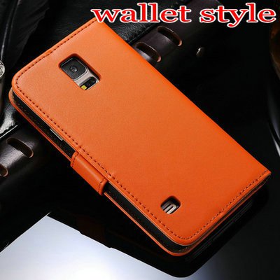 Hot S5 Genuine Leather Case For Samsung Galaxy S5 I9600 Flip Style 1811148827-9-orange wallet case
