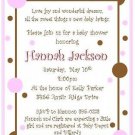 12 Pink and Brown Dots ~ Baby Shower Invitations ~NEW
