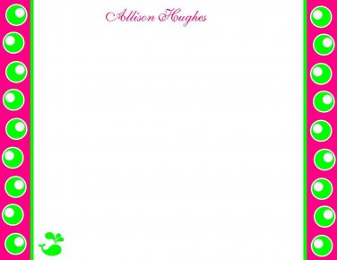 Personalized FLAT Notecards~ Preppy Lime Green and Hot Pink ~ NEW