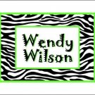 Zebra Print #2 Personalized Note ~Thank You Cards~Green