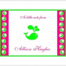Preppy Whale Lime Green and Hot Pink! Personalized Note or Thank You cards