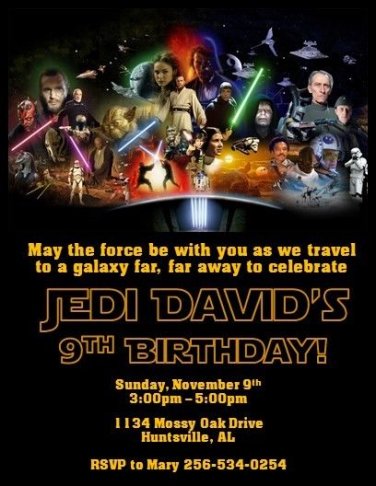 Custom Star Wars Invitations ~ Style #1