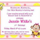12 Pink and Yellow MONKEY FUN Birthday Invitations