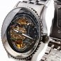 Men's Auto-Mechanical Hollow Black Dial Steel Band Wrist Watch - DISCOUNTED