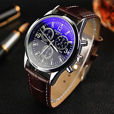 Men's Leather Strap Three Dashboard Blue Ray Glass Casual Quartz Wrist Watch