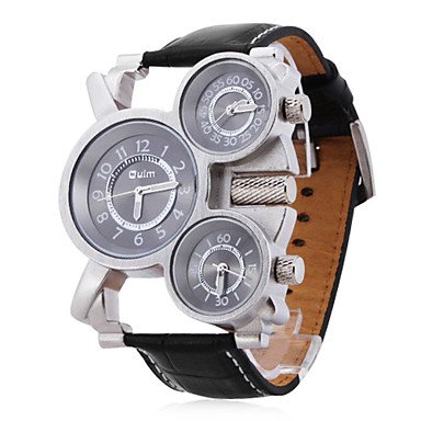 Men's Watch Military Three Time Zones Leather Band - SPECIAL PRICE