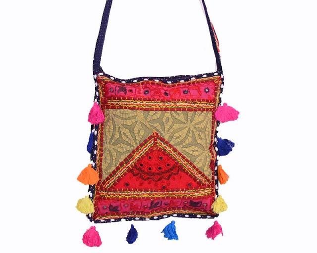 INDIAN BANJARA PATCHWORK VINTAGE HANDMADE EMBROIDERED BAG CROSS PURSE{13.5X11.8}