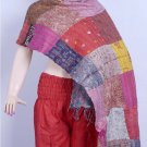 Indian Handmade Vintage Silk Patchwork Kantha Shawl / Scarves Shawl Reversible