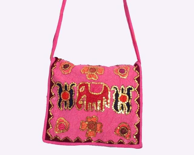 INDIAN BANJARA ELEPHANT HANDMADE VINTAGE ETHNIC MOTI WORK TRIBAL BAG CROSS PURSE