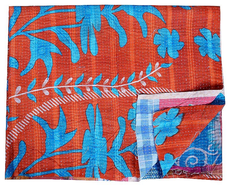 IndianTwin Kantha Vintage Cotton Quilt Bedding Throw Blanket Reversible Gudari
