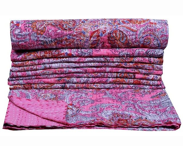 Indian Floral Kantha Quilt Twin Handmade New Gudari Quilt Bedspread Decor Throw