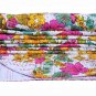 White Kantha Quilt Indian Handmade Bedspread Throw Cotton Blanket Ethnic Gudari