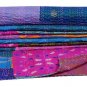 INDIAN KANTHA HANDMADE IKAT SILK&COTTON PATCHWORK QUILT VINTAGE THROW GUDARI ART