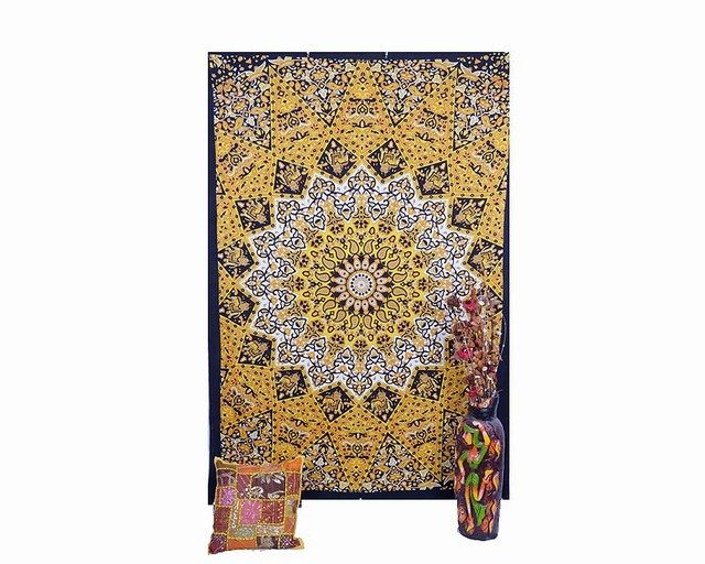 INDIAN STAR MANDALA COTTON WALL HANGING BEDSPREAD TABLE COVER VINTAGE TAPESTRY