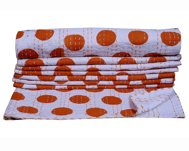 Indian Handmade Ikat Kantha Quilt Bedding Cotton Blanket Reversible Gudari{2551}