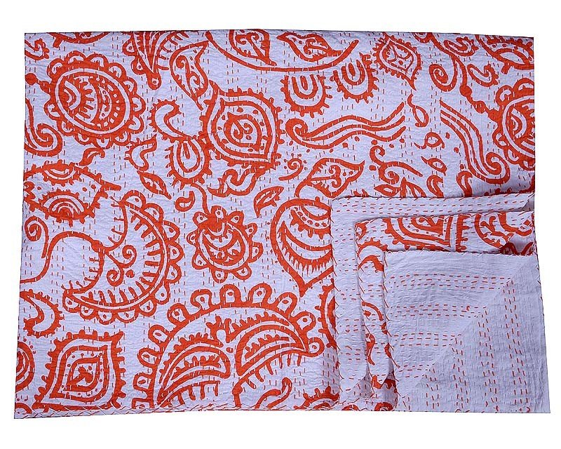 Indian Classic Floral Kantha Quilt Twin Size Bedspread Bedding Reversible Gudari
