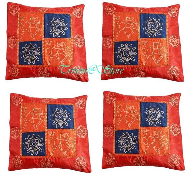 "16" INDIAN NICE PATCHWORK SILK CUSHION PILLOW COVER EMBROIDERED VINTAGE ETHNIC