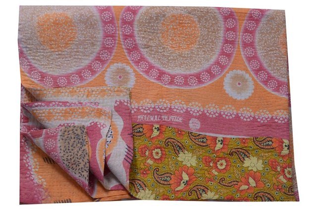 Kantha Vintage Handmade Quilt Bedding Cotton Reversible Blanket Throw Gudari2899
