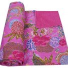 INDIAN KANTHA COTTON QUILT RALLI REVERSIBLE BEDSPREAD FRUIT PRINT THROW GUDARI