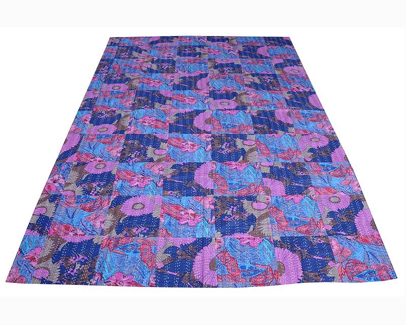 Indian Nice Kantha Quilt Twin Bedspread Bedding Floral Throw Reversible Gudari