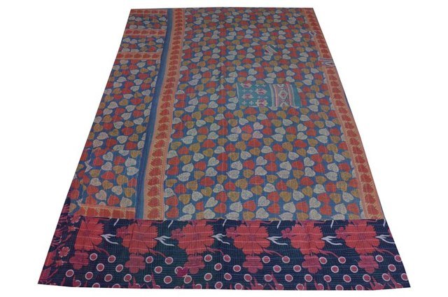Indian Kantha Quilt Cotton Reversible Vintage Bedspread Blanket Throw Gudari