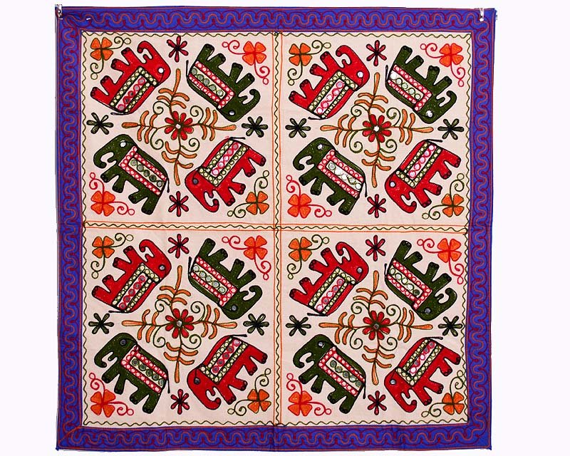 "34" INDIAN ELEPHANT WALL HANGING HAND EMBROIDERED ETHNIC TAPESTRY TABLE COVER