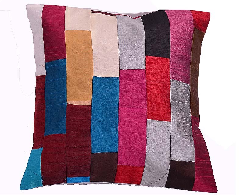 16X16" LUXURY SILK PILLOW,MULTI ,PATCHWORK MODERN CUSHION COVER , HOME DECOR ART