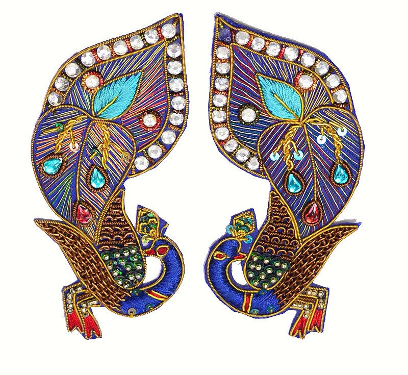 Indian Rhinestone Peacock Hand-Beaded Applique,Big Size Peacock Indian Applique.
