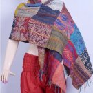 Indian Handmade Silk Patchwork Kantha Shawl / Scarves Reversible Shawl Indian