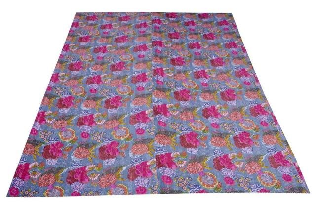 Indian Kantha Throw Bedspread Bedding Reversible Blanket Quilt Floral Gudari