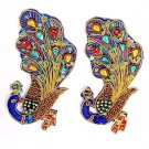 Hand-Beaded Appliques. 2 Brilliant Peacocks Indian Appliques Sew On Patch Badge.
