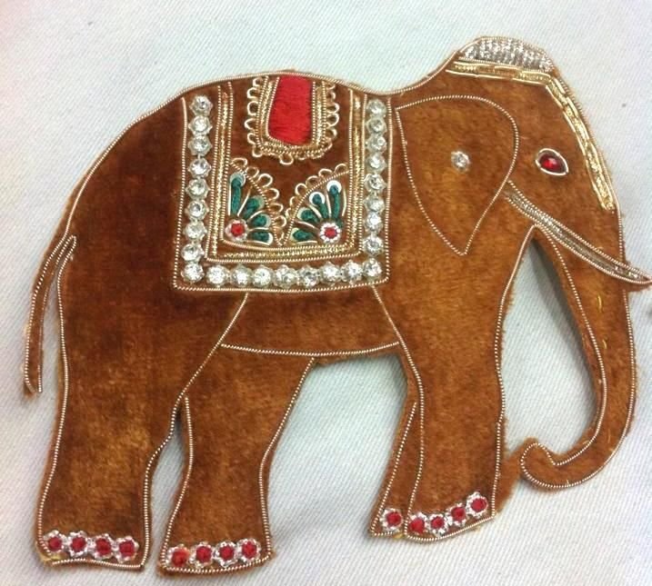 Hand-Beaded Appliques. 2 Brilliant Elephants Indian Appliques Sew On Patch Badge