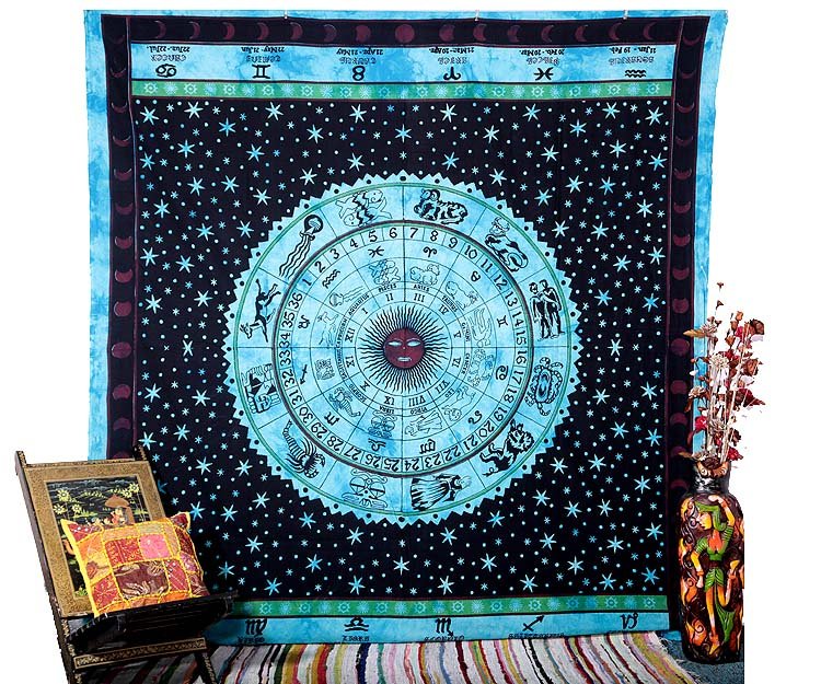 Indian Horoscope Zodiac Astrology Wall Hanging Tapestry Bedsheet Decorat Hippie
