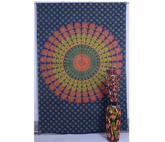 Twin Indian Nice Peacock Mandala Hippie Wall Hanging Bedspread Curtain Tapestry