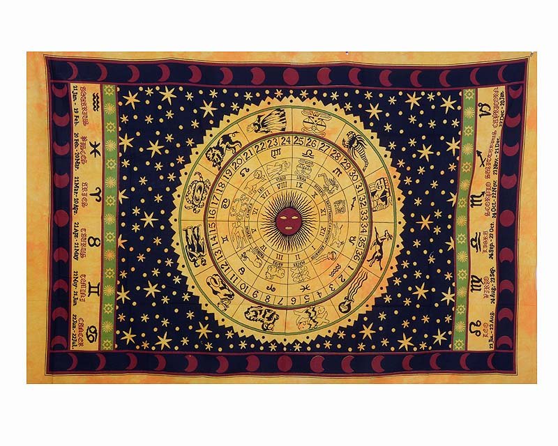 Indian Horoscope Zodiac Astrology Twin Wall Hanging Tapestry Hippie Bedsheet Art