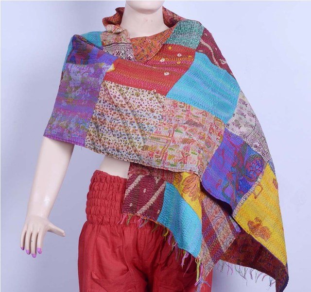 Indian Beautiful Handmade Designer Sari Silk Shawl / Scarf / Wraps Shawl Kantha