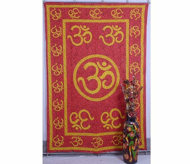 Indian Red Wall Hanging Tapestries Maditation Hippie Bedspread "Om Mandala" Yoga