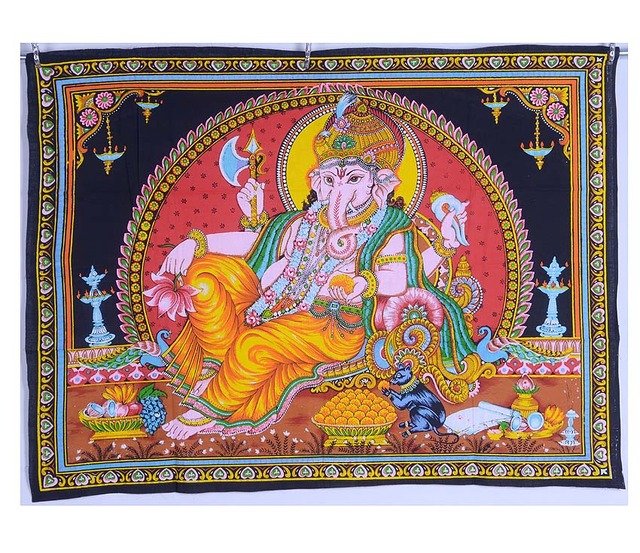 Indian Beautiful hindu god elephant ganesha painted ganesh wall hanging tapestry