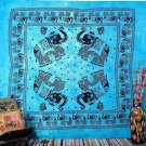 INDIAN BLUE ELEPHANT COVERLET QUEEN BEDSPREAD WALL HANGING TAPESTRY DECORATIVE