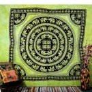 INDIAN GREEN ELEPHANT COVERLET BEDSPREAD WALL HANGING TAPESTRY Blanket Decor