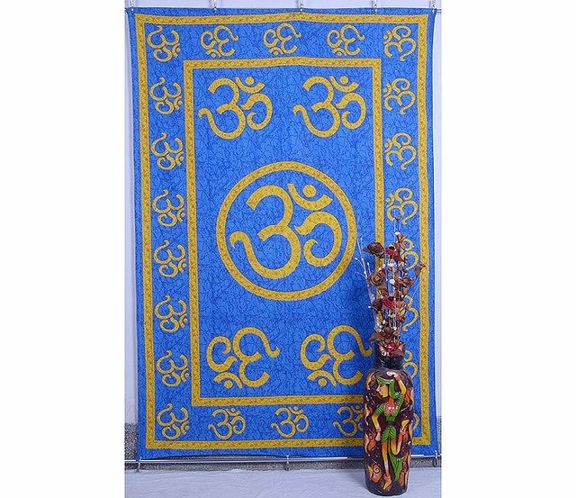 Indian Blue Wall Hanging Tapestries Maditation Hippie Bedspread Om Mandala Yoga