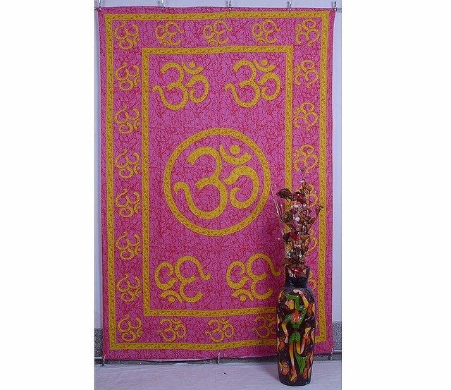 Indian Mandala Om Pink Wall Hanging Tapestries Hippie Bedspread Yoga Tapestry