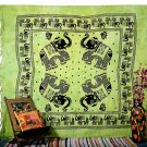 INDIAN GREEN ELEPHANT BEDSPREAD COVERLET WALL HANGING TAPESTRY BEDSHEET DECOR