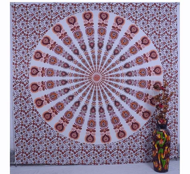 Indian Handmade Mandala Bedspread Table Runner Bohemian Wall Hanging Tapestry