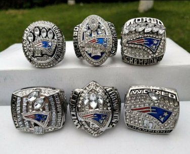 A Set 2001 2003 2004 2014 2016 2018 New England Patriots Super Bowl Championship rings Size 8-14