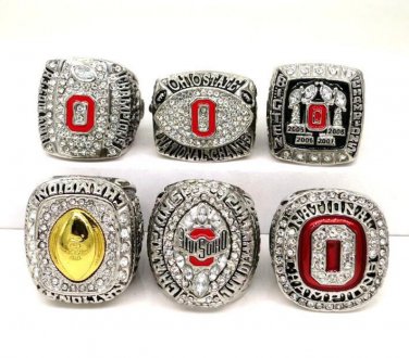 A set 2002 2005 2010 2014 Ohio State Buckeyes Big Ten Championship rings Size 11 US Back Solid